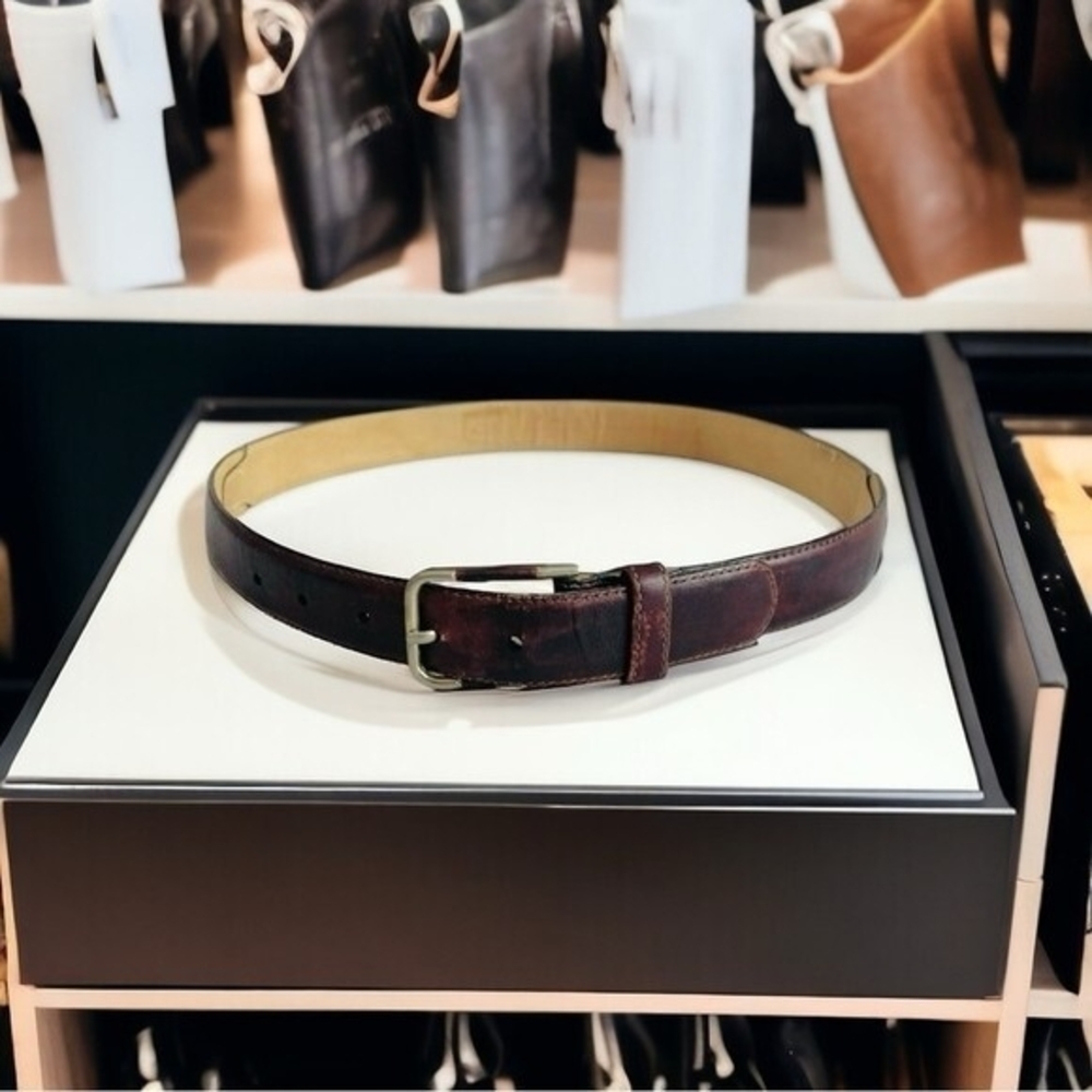 Vintage Christian Dior Burgundy Brown Aniline Leather Gold Buckle Womens Belt 32